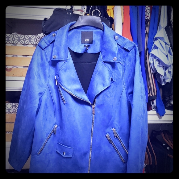 Microfiber Cobalt Blue Moto Jacket Plus size - Picture 1 of 3